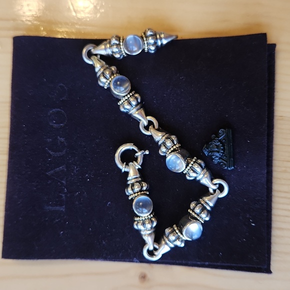 Lagos MOONSTONE Silver and 18K Gold Bracelet 7.5 - Picture 7 of 12